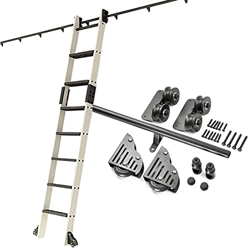 3.3ft-20ft Rolling Library Ladder Sliding Hardware Kit, Round Track/Rail(No Ladder), Round Tube Mobile Leiter Track, with Floor Roller Wheels (Size : 6.6ft/200cm Track Kit) von qloijnv