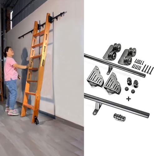 Hardware-Track-Kit für rollende Bibliotheksleitern mit Bodenrollenrädern (Keine Leiter), 3,3-20-Fuß-Stahl-Rundrohr-Mobile-Leiterschiene (Size : 6.6ft/200cm Track Kit) von qloijnv