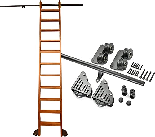 Rollleiter-Hardware-Bibliothek, Schiebeleiter-Hardware-Kit, komplettes Hardware-Set für Mobile Leiterschienen mit Rundrohr, mit Bodenrollenrädern (ohne Leiter) (Größe: 13 Fuß/400 cm Schienen von qloijnv