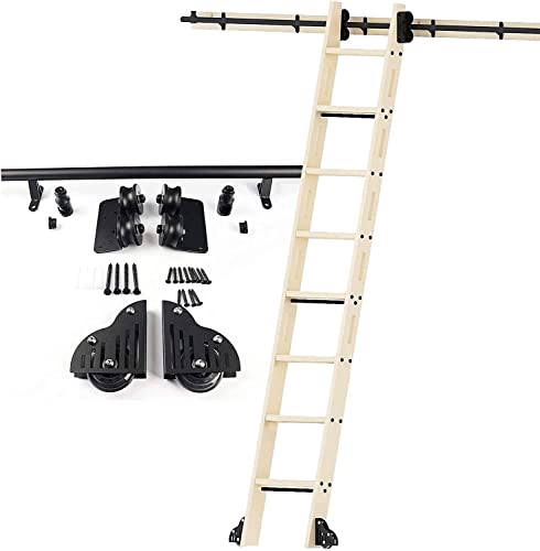 Sliding Hardware Rustic Black Rolling Library Track (No Ladder) Kit, 3.3ft-20ft Steel Round Tube Mobile Leiter Rail (No Ladder) with Floor Roller Wheel (Size : 13ft/400cm Track kit von qloijnv