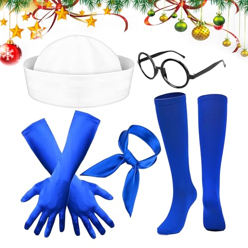 qokeeu Sailor Accessories | Halloween Nautisches Matrosen Kostümzubehör | Elegantes Schal Strümpfe Hut Handschuhe Brillengestell | Für Segelparty Junggesellenabschied Geburtstag Weihnachten Cosplay von qokeeu