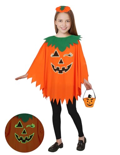 qqpouc Halloween-Kürbis-Kostüm für Damen, Kinder, Halloween-Kostüm, leuchtet im Dunkeln, Erwachsenen-Kostüm mit Poncho-Stirnband-Tasche qqpouc Halloween-Kürbis-Kostüm für Damen, Kinder, Halloween-Kostüm, leuchtet im Dunkeln, Erwachsenen-Kostüm mit Poncho-Stirnband-Tasche von qqpouc