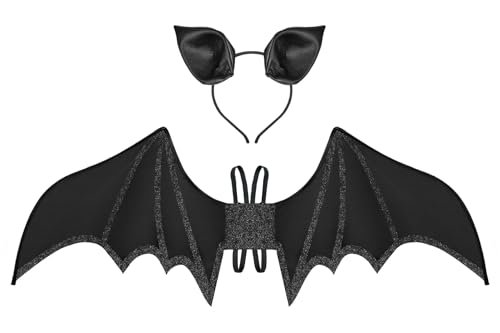 Fledermausflügel und Ohren, Stirnband, schwarzes Flügel-Set, Zubehör für Halloween-Kostüme Fledermausflügel und Ohren, Stirnband, schwarzes Flügel-Set, Zubehör für Halloween-Kostüme von quescu