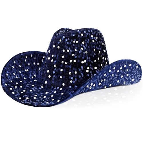 quescu Cowgirl-Hut für Damen, Western-Stil, Pailletten, Cowboyhüte für Disco, Kristallhut für Karneval, Hochzeit, Kostümparty, Dunkelblau, Medium quescu Cowgirl-Hut für Damen, Western-Stil, Pailletten, Cowboyhüte für Disco, Kristallhut für Karneval, Hochzeit, Kostümparty, Dunkelblau, Medium von quescu