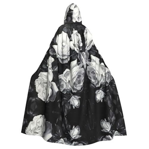 Schwarz-weißer Rosen-Druck, Gothic-Karneval-Umhang, dunkler Fantasieumhang für Maskerade und Cosplay-Events Schwarz-weißer Rosen-Druck, Gothic-Karneval-Umhang, dunkler Fantasieumhang für Maskerade und Cosplay-Events von rannsut