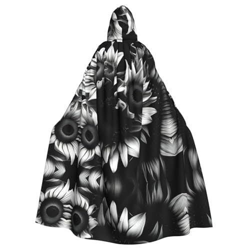 Schwarzer und weißer Sonnenblumen-Druck, Gothic-Karneval-Umhang, dunkler Fantasieumhang für Maskerade und Cosplay-Events Schwarzer und weißer Sonnenblumen-Druck, Gothic-Karneval-Umhang, dunkler Fantasieumhang für Maskerade und Cosplay-Events von rannsut