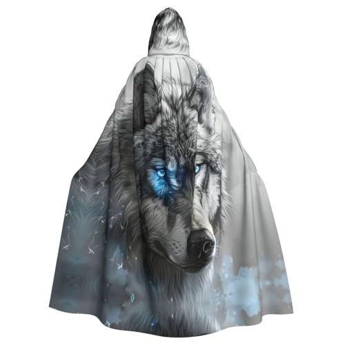 Umhang mit blauen Augen, Wolf-Druck, Gothic, Karneval, dunkler Fantasieumhang für Maskerade und Cosplay-Events von rannsut