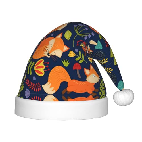 rannsut Niedliche Weihnachtsmütze mit Fuchs-Blumendruck, bequeme Weihnachtsmütze für Weihnachten, Kostümparty und Feiertagsveranstaltung von rannsut