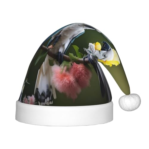 rannsut Schöne Kakadu-Vogel-Blumendruck-Weihnachtsmütze, bequeme Weihnachtsmütze für Weihnachten, Kostümparty und Feiertags-Event von rannsut