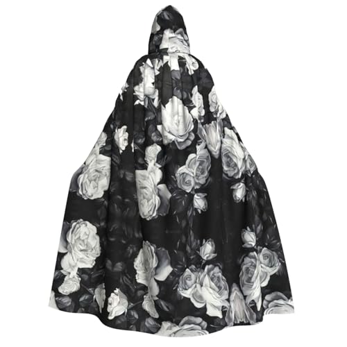 rannsut Schwarz-weißer Rosen-Druck, Unisex, Gothic-Stil, Karneval, Umhang, mystischer Umhang für Maskeraden und Themenveranstaltungen rannsut Schwarz-weißer Rosen-Druck, Unisex, Gothic-Stil, Karneval, Umhang, mystischer Umhang für Maskeraden und Themenveranstaltungen von rannsut