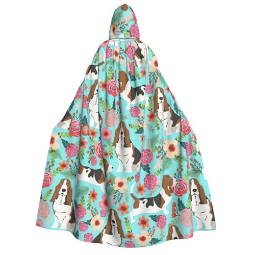 rannsut Süßer Basset Hound Blumendruck, unisex, Umhang, Gothic, Karneval, Umhang, mystischer Umhang für Maskeraden und Themenveranstaltungen von rannsut