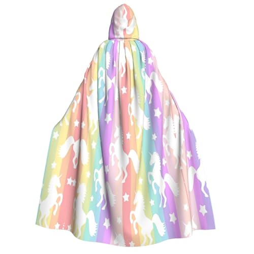 rannsut Unisex-Umhang mit Einhörnern auf bunten Streifen, Gothic-Stil, Karneval, mystischer Umhang für Maskeraden und Themenveranstaltungen von rannsut