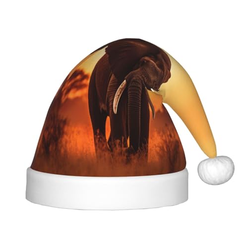 rannsut Weihnachtsmütze mit Elefanten-Sonnenuntergang-Druck, bequeme Weihnachtsmütze für Weihnachten, Kostümparty und Feiertagsveranstaltung von rannsut