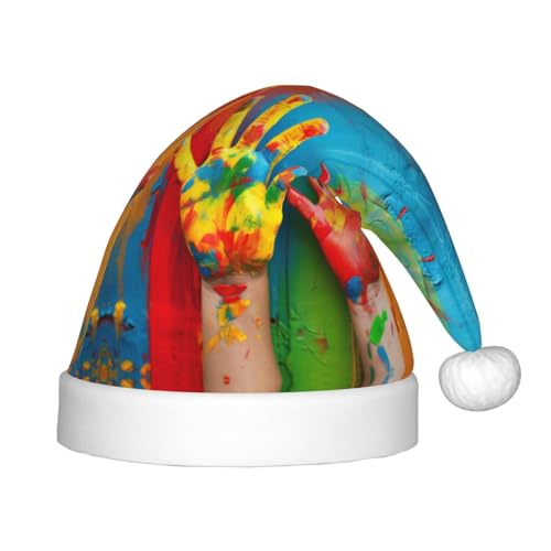 rannsut Weihnachtsmütze mit Handabdruck für Kinder, bequeme Weihnachtsmannmützen für Weihnachten, Kostümpartys und Feiertagsveranstaltungen von rannsut
