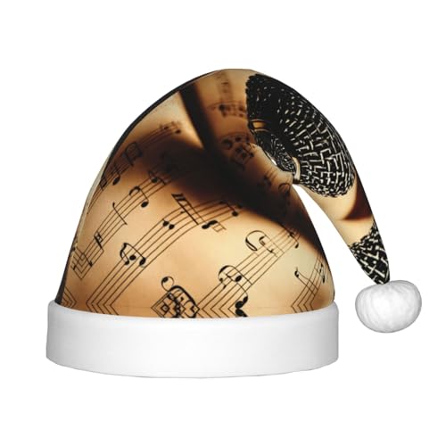 rannsut Weihnachtsmütze mit Mikrofon und Musiknoten-Druck, bequeme Weihnachtsmützen für Weihnachten, Kostümparty und Feiertagsveranstaltung von rannsut