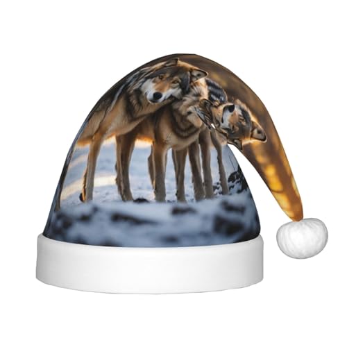 rannsut Weihnachtsmütze mit Wolfs-Aufdruck, bequeme Weihnachtsmannmützen für Weihnachten, Kostümparty und Feiertagsveranstaltungen von rannsut