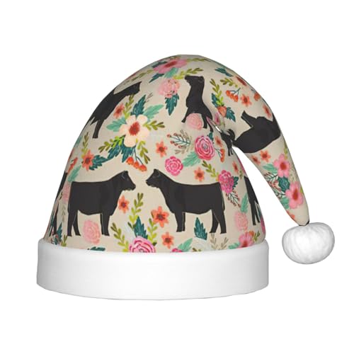 rannsut Weihnachtsmütze mit rosa Blumenshow, Lenker, Kühe und Rinder-Druck, bequeme Weihnachtsmütze für Weihnachten, Kostümparty von rannsut