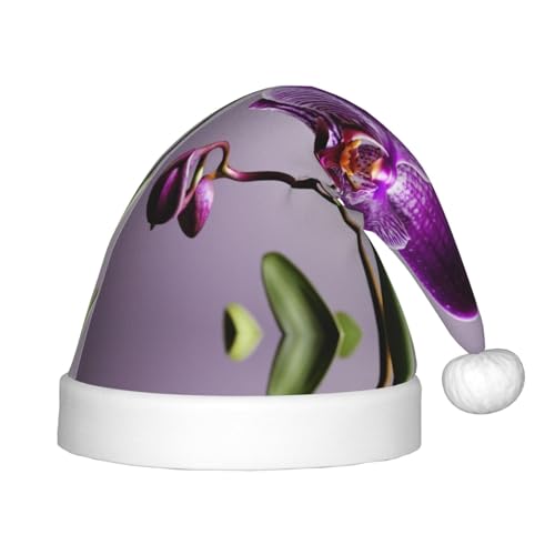 rannsut Weihnachtsmütze mit violettem Orchideen-Aufdruck 03, bequeme Weihnachtsmützen für Weihnachten, Kostümparty und Feiertagsveranstaltung von rannsut