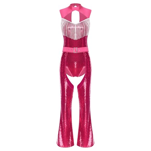 ranrann 70er Hippie Outfit Damen Shiny Disco Kostüm Bodysuit Ärmellos Body mit Quasten Boot Cut Hose Chaps Mottoparty Karneval Kostüm Hot Pink XXL ranrann 70er Hippie Outfit Damen Shiny Disco Kostüm Bodysuit Ärmellos Body mit Quasten Boot Cut Hose Chaps Mottoparty Karneval Kostüm Hot Pink XXL von ranrann