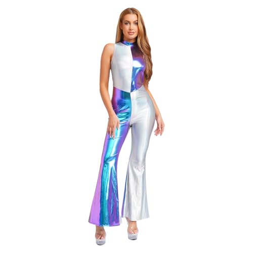 ranrann 70er Jahre Outfit Damen Disco Jumpsuit Overall Tanz Kostüm Ärmellos mit Flared Bottom Fasching Karneval Kostüm Blau L ranrann 70er Jahre Outfit Damen Disco Jumpsuit Overall Tanz Kostüm Ärmellos mit Flared Bottom Fasching Karneval Kostüm Blau L von ranrann