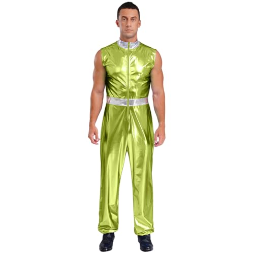ranrann Astronaut Kostüm Herren Halloween Fasching Mottoparty Kostüm Glänzend Jumpsuit Ärmellos Raumanzug Uniform Cosplay Outfit Fluoreszierendes Grün XL ranrann Astronaut Kostüm Herren Halloween Fasching Mottoparty Kostüm Glänzend Jumpsuit Ärmellos Raumanzug Uniform Cosplay Outfit Fluoreszierendes Grün XL von ranrann
