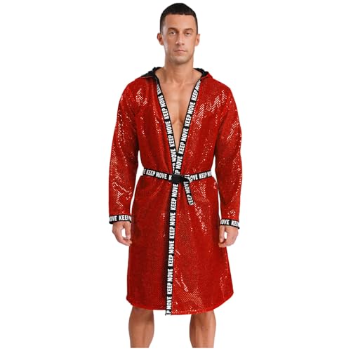 ranrann Boxermantel mit Kapuze Pailletten Kimono Robe Mantel Glitzernde Kampfsports Boxing Muay Thai Mottoparty Outfit Rot L von ranrann