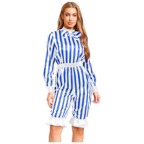 ranrann Clown Kostüm Damen Halloween Karneval Cosplay Outfit Einteiler Overall Streifen Jumpsuit Kurz Zirkus Mottoparty Kosütm Blau&Weiß S ranrann Clown Kostüm Damen Halloween Karneval Cosplay Outfit Einteiler Overall Streifen Jumpsuit Kurz Zirkus Mottoparty Kosütm Blau&Weiß S von ranrann