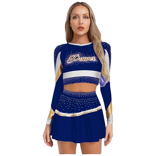 ranrann Damen Cheerleading Outfit Zweiteiler Cheerdance Kostüm Crop Tops Kurz Shirt Minirock mit Glitzer Fasching Karneval Kostüm Königsblau XXL ranrann Damen Cheerleading Outfit Zweiteiler Cheerdance Kostüm Crop Tops Kurz Shirt Minirock mit Glitzer Fasching Karneval Kostüm Königsblau XXL von ranrann