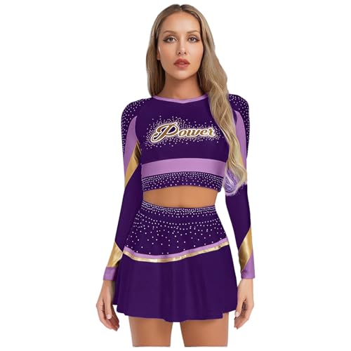 ranrann Damen Cheerleading Outfit Zweiteiler Cheerdance Kostüm Crop Tops Kurz Shirt Minirock mit Glitzer Fasching Karneval Kostüm Violett XXL ranrann Damen Cheerleading Outfit Zweiteiler Cheerdance Kostüm Crop Tops Kurz Shirt Minirock mit Glitzer Fasching Karneval Kostüm Violett XXL von ranrann