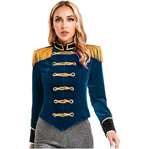 ranrann Damen Zirkus Ringmaster Kostüm Samt Langarm Jacke Frack Mantel Kurz mit Fransen Schulterstück Fasching Karneval Verkleidung Outfit Dunkelblau S ranrann Damen Zirkus Ringmaster Kostüm Samt Langarm Jacke Frack Mantel Kurz mit Fransen Schulterstück Fasching Karneval Verkleidung Outfit Dunkelblau S von ranrann