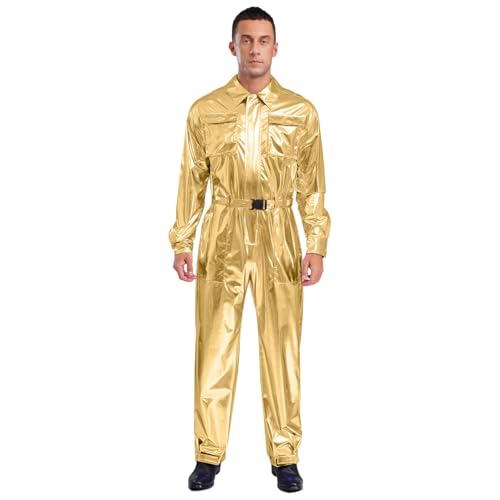 ranrann Disco Kostüm Herren Glänzend Overall Einteiler Body Jumpsuit mit Gürtel Reißverschluss Halloween Karneval Kostüm Gold S ranrann Disco Kostüm Herren Glänzend Overall Einteiler Body Jumpsuit mit Gürtel Reißverschluss Halloween Karneval Kostüm Gold S von ranrann