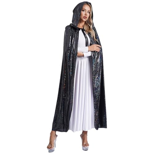 ranrann Halloween Umhang Damen Metallic Umhang Cape mit Kapuze Lang Robe Mittelalter Kleidung Fasching Karneval Kostüm Schwarz XL ranrann Halloween Umhang Damen Metallic Umhang Cape mit Kapuze Lang Robe Mittelalter Kleidung Fasching Karneval Kostüm Schwarz XL von ranrann