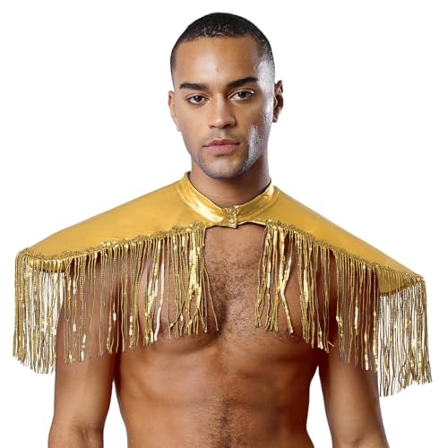 ranrann Herren Schulterklappen Glänzend Metallic Schulter Epauletten Quasten Fransen Brosche Sängerin Kostüm Halloween Gold Einheitsgröße von ranrann