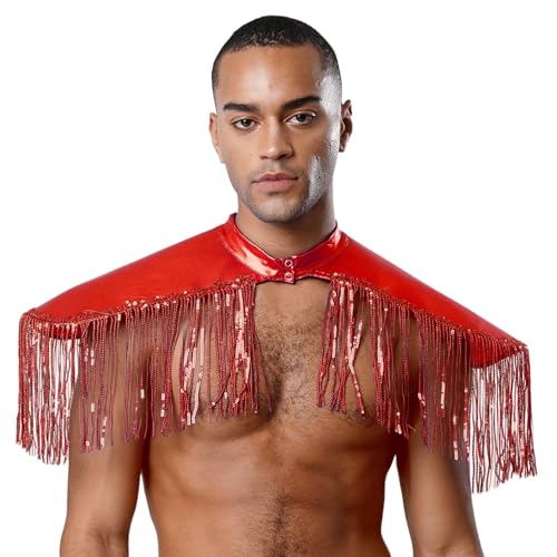 ranrann Herren Schulterklappen Glänzend Metallic Schulter Epauletten Quasten Fransen Brosche Sängerin Kostüm Halloween Rot Einheitsgröße von ranrann