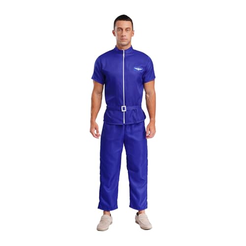 ranrann Herren Weltraum Raumfahrer Kostüm Fasching Karneval Kostüm Einteiler Overall Kurzarm Langarm Raumanzug Rollenspiel Kostüm Typ A Blau_Kurzarm L von ranrann