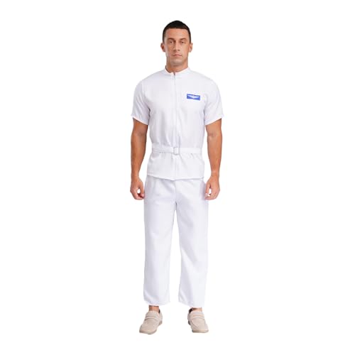 ranrann Herren Weltraum Raumfahrer Kostüm Fasching Karneval Kostüm Einteiler Overall Kurzarm Langarm Raumanzug Rollenspiel Kostüm Typ A Weiß_Kurzarm XL von ranrann