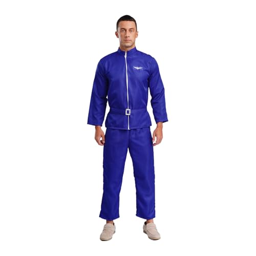 ranrann Herren Weltraum Raumfahrer Kostüm Fasching Karneval Kostüm Einteiler Overall Kurzarm Langarm Raumanzug Rollenspiel Kostüm Typ B Blau_Langarm L von ranrann