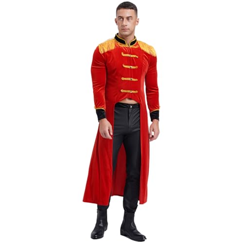 ranrann Herren Zirkus Anzug Jacke Kostüm Zirkusdirektor Frack Gehrock Mantel Erwachsene Halloween Fasching Karneval Kostüm C Rot L von ranrann