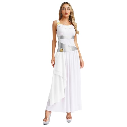 ranrann Römerin Kostüm Damen Antike Römische Königin Kostüm Maxikleid Ärmellos Halloween Mottoparty Rollenspiel Fasching Outfit Weiß M von ranrann