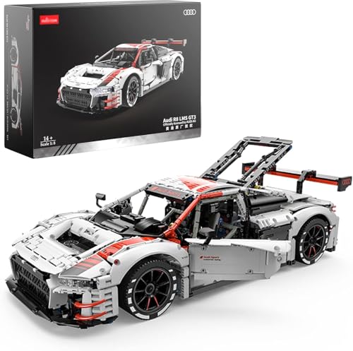 rastar 99300 Technik Sportwagen Bausatz für Audi R8 LMS-GT3, 3322 Teile 1:8 mit 2 Motoren und LED Lichter Groß Ferngesteuert Technik Auto Klemmbausteine (Originalverpackung) (Dynamische Version) von rastar