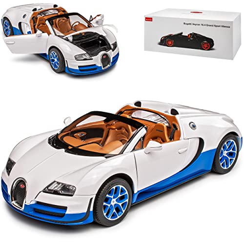 rastar Bugatti Veyron 16.4 Grand Sport Vitesse Weiss Blau 1/18 Modell Auto mit individiuellem Wunschkennzeichen von rastar