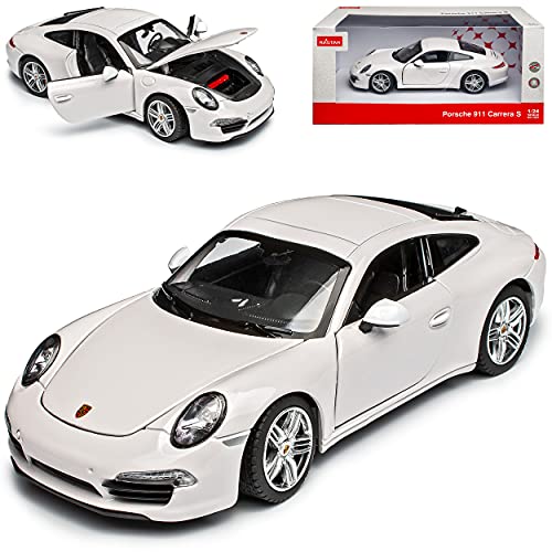 rastar Porsche 911 991 Carrera S Weiss Coupe Ab 2011 1/24 Modell Auto mit individiuellem Wunschkennzeichen von rastar