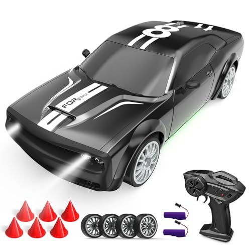 1:20 RC Auto 20km/h, 4 WD Ferngesteuertes Auto mit 2 Akku 2.4Ghz rc Drift car Mit 6 Hindernissen und 4 Ersatzreifen für Kinder ab 8 Jahre (Schwarz) von rc tech