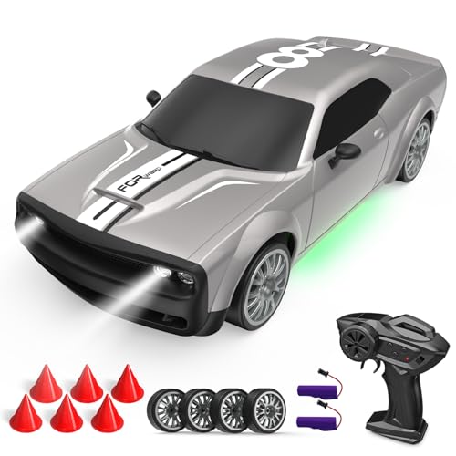 1:20 RC Auto 20km/h, 4 WD Ferngesteuertes Auto mit 2 Akku 2.4Ghz rc Drift car Mit 6 Hindernissen und 4 Ersatzreifen für Kinder ab 8 Jahre (Silber) von rc tech