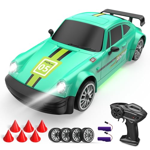 1:20 RC Auto 20km/h, 4 WD Ferngesteuertes Auto mit 2 Akku 2.4Ghz rc Drift car Mit 6 Hindernissen und 4 Ersatzreifen für Kinder ab 8 Jahre (grün) von rc tech