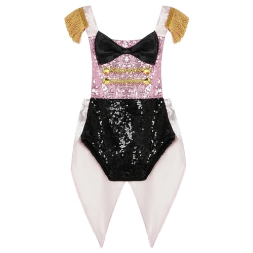 renvena Baby Zirkusdirektor Kostüm Mädchen Zirkus Cosplay Outfit Glitzer Body Einteiler Strampler mit Futter Fasching Karneval Kleidung Rosa 86-92 von renvena