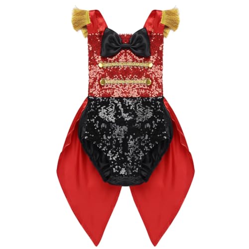 renvena Baby Zirkusdirektor Kostüm Mädchen Zirkus Cosplay Outfit Glitzer Body Einteiler Strampler mit Futter Fasching Karneval Kleidung Rot 80-86 von renvena