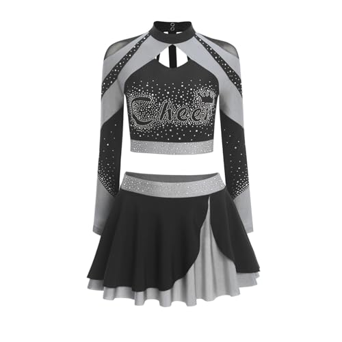 renvena Damen Cheer Leader Kostüm Schulmädhcen Uniform Tanz Outfit Set Langarmshirt Kurz Minirock Faltenrock mit Glitzern Mottoparty Kostüm Grau XXL renvena Damen Cheer Leader Kostüm Schulmädhcen Uniform Tanz Outfit Set Langarmshirt Kurz Minirock Faltenrock mit Glitzern Mottoparty Kostüm Grau XXL von renvena