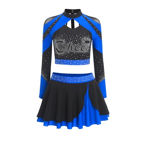 renvena Damen Cheer Leader Kostüm Schulmädhcen Uniform Tanz Outfit Set Langarmshirt Kurz Minirock Faltenrock mit Glitzern Mottoparty Kostüm Königsblau L renvena Damen Cheer Leader Kostüm Schulmädhcen Uniform Tanz Outfit Set Langarmshirt Kurz Minirock Faltenrock mit Glitzern Mottoparty Kostüm Königsblau L von renvena
