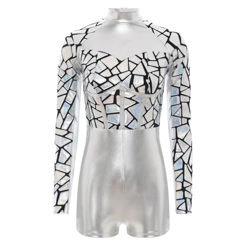 renvena Damen Glänzend Bodysuit Einteiler Body Langarm Overall Jumpsuit Kurz Weltraum Kostüm Fasching Karneval Silber XXL renvena Damen Glänzend Bodysuit Einteiler Body Langarm Overall Jumpsuit Kurz Weltraum Kostüm Fasching Karneval Silber XXL von renvena